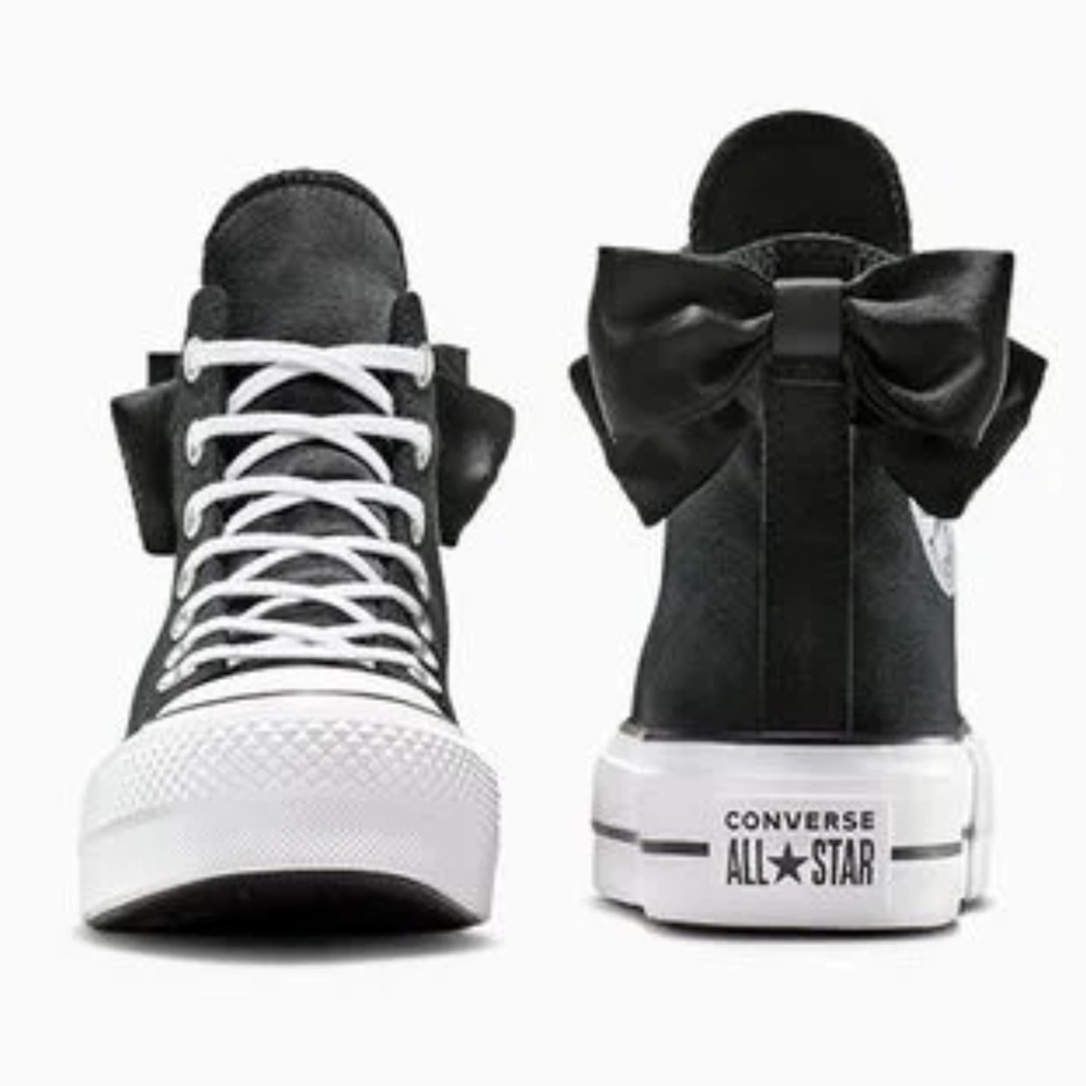 . Converse Chuck Taylor Black & White All Star Lift Bow Platform Sneakers - Picture 3 of 9